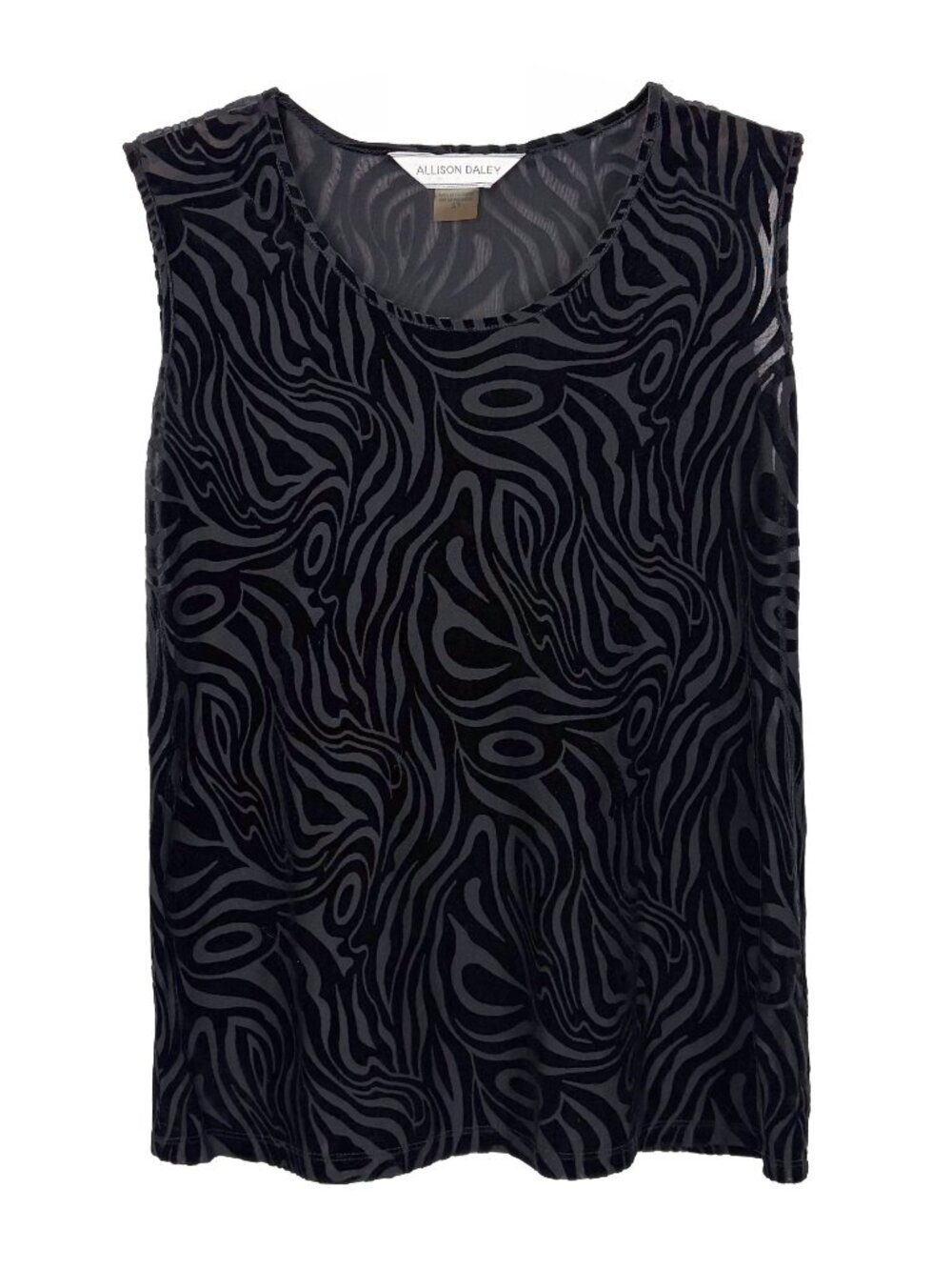 Allison Daley Black Velvet Swirl 70s Print Y2K Tank Top Small